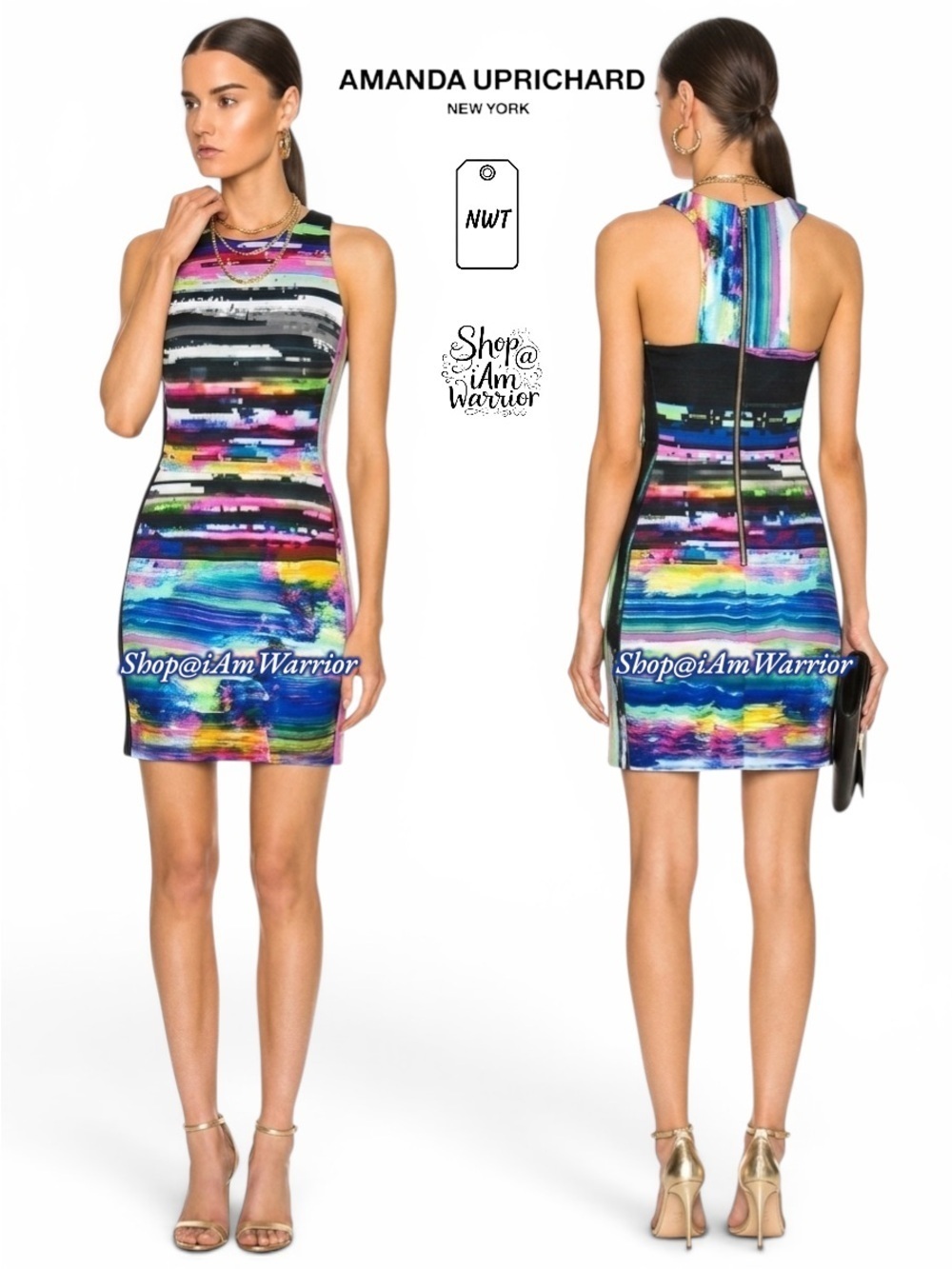 Amanda Uprichard abstract striped stretch bodycon mini dress *shop@iamwarrior